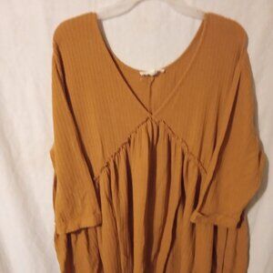 (M) Indigo Thread Co. Babydoll 3/4 Sleeve V Neck Super Woman's Size 1X Tan NWOT